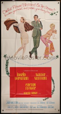 8t0201 CACTUS FLOWER revised int'l 3sh 1969 McGinnis art of Matthau, sexy Goldie Hawn & nurse Bergman!