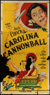 8t0203 CAROLINA CANNONBALL 3sh 1955 wacky art of Judy Canova on tiny train, sci-fi comedy!