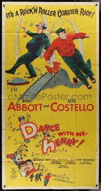 8t0207 DANCE WITH ME HENRY 3sh 1956 Bud Abbott & Lou Costello in a roller coaster riot, very rare!
