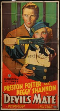 8t0210 DEVIL'S MATE 3sh 1933 art of Preston Foster holding scared Peggy Shannon, murder mystery!