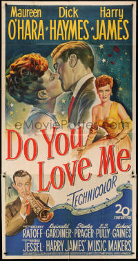 8t0215 DO YOU LOVE ME 3sh 1946 stone litho of Maureen O'Hara, Dick Haymes, Harry James w/trumpet!