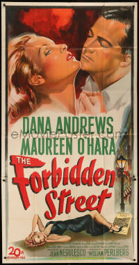 8t0226 FORBIDDEN STREET 3sh 1949 great close up art of Dana Andrews & sexy Maureen O'Hara, rare!