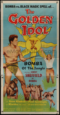 8t0231 GOLDEN IDOL 3sh 1954 full-length Johnny Sheffield as Bomba with spear vs black magic!