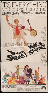 8t0235 HALF A SIXPENCE 3sh 1968 McGinnis art of Tommy Steele with banjo, from H.G. Wells novel!