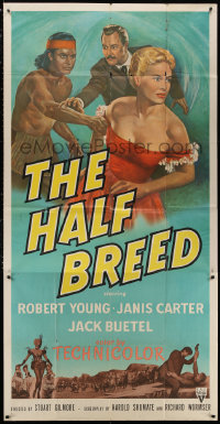 8t0236 HALF-BREED 3sh 1952 art of Robert Young, Janis Carter & Native American Jack Buetel!
