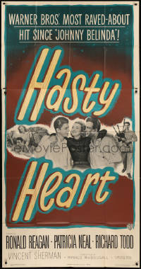 8t0238 HASTY HEART 3sh 1950 Ronald Reagan & nurse Patricia Neal help dying Richard Todd, rare!