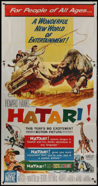8t0240 HATARI 3sh 1962 Howard Hawks, great Frank McCarthy artwork of John Wayne in Africa!