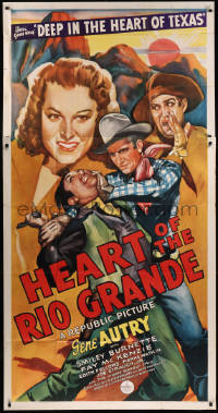 8t0241 HEART OF THE RIO GRANDE 3sh 1942 Gene Autry sings Deep in the Heart of Texas, cool art, rare!