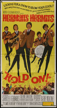 8t0243 HOLD ON 3sh 1966 rock & roll, great full-length image of Herman's Hermits performing!