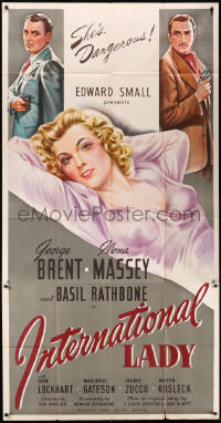 8t0248 INTERNATIONAL LADY 3sh 1941 George Brent, Basil Rathbone, sexy dangerous Ilona Massey, rare!