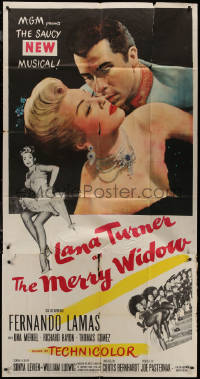 8t0266 MERRY WIDOW 3sh 1952 great romantic close up of sexy Lana Turner & Fernando Lamas!