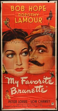 8t0270 MY FAVORITE BRUNETTE style A 3sh 1947 art of wacky mustached Bob Hope & sexy Dorothy Lamour!
