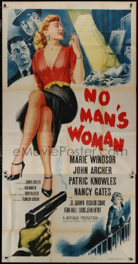 8t0272 NO MAN'S WOMAN 3sh 1955 cool art of gun pointing at sleazy smoking bad girl Marie Windsor!