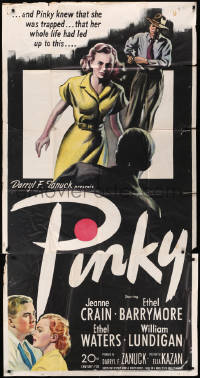 8t0281 PINKY 3sh 1949 Elia Kazan directed, Jeanne Crain, cool different art, ultra rare!