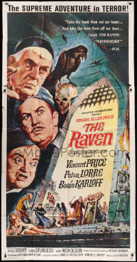 8t0284 RAVEN 3sh 1963 art of Boris Karloff, Vincent Price & Peter Lorre by Reynold Brown!