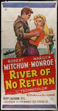 8t0286 RIVER OF NO RETURN 3sh R1961 art of Robert Mitchum manhandling sexy Marilyn Monroe, rare!