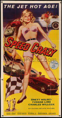 8t0295 SPEED CRAZY 3sh 1958 from the jet hot age, classic sexy sports car racing image, ultra rare!