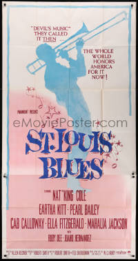 8t0296 ST. LOUIS BLUES 3sh 1958 Nat King Cole, the life & music of W.C. Handy, cool silhouette art!