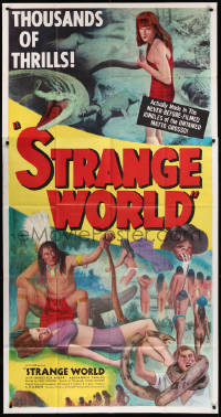 8t0299 STRANGE WORLD 3sh 1952 Estranho Mundo, Brazilian jungle documentary, cool art, ultra rare!