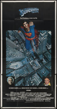 8t0301 SUPERMAN 3sh 1978 photographic image of Christopher Reeve flying from city, Hackman, Brando!