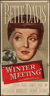8t0321 WINTER MEETING 3sh 1948 huge close up headshot of pretty Bette Davis, ultra rare!