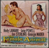 8t0042 FEMALE ANIMAL 6sh 1958 artwork of sexy Hedy Lamarr & Jane Powell romanced by George Nader!