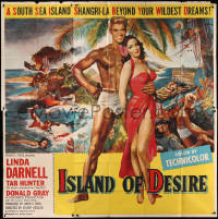 8t0051 ISLAND OF DESIRE 6sh 1952 full-length art of sexy Linda Darnell & barechested Tab Hunter!
