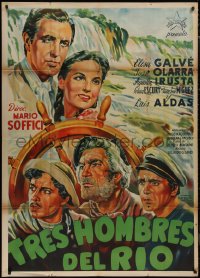 8t0163 THREE MEN OF THE RIVER Argentinean 39x55 1943 Venturi art of top stars by waterfall, rare!