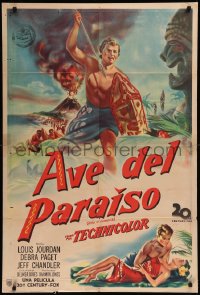 8t0083 BIRD OF PARADISE Argentinean 1951 art of barechested Louis Jourdan & sexy Debra Paget!
