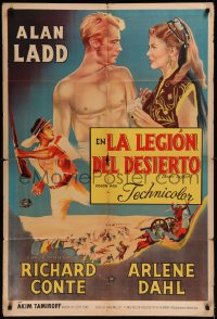 8t0096 DESERT LEGION Argentinean 1953 art of barechested Legionnaire Alan Ladd & sexy Arlene Dahl!