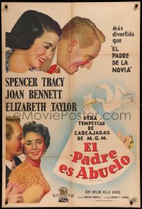 8t0102 FATHER'S LITTLE DIVIDEND Argentinean 1951 art of Liz Taylor, Spencer Tracy & Joan Bennett!