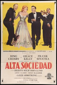 8t0108 HIGH SOCIETY Argentinean 1956 art of Frank Sinatra, Bing Crosby, Grace Kelly & Louis Armstrong!