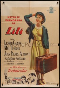 8t0122 LILI Argentinean 1952 great art of pretty young Leslie Caron carrying suitcase, rare!
