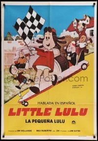 8t0123 LITTLE LULU Argentinean 1970s cute cartoon art of kids with Soap Box Derby car!