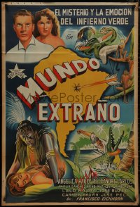 8t0148 STRANGE WORLD white title Argentinean 1952 Estranho Mundo, Brazilian jungle documentary!