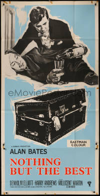 8t0176 NOTHING BUT THE BEST English 3sh 1964 art of Alan Bates pouring wine + dead body in trunk!