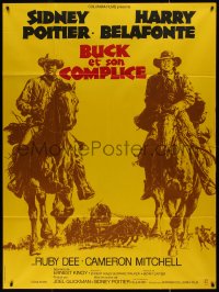 8t0778 BUCK & THE PREACHER French 1p 1972 cool art of Sidney Poitier & Harry Belafonte on horses!