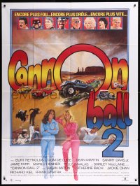 8t0786 CANNONBALL RUN II French 1p 1984 great different car racing montage art by Jean Mascii!