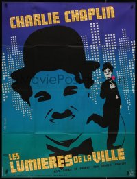 8t0805 CITY LIGHTS French 1p R1970s Charlie Chaplin as the Tramp, classic boxing comedy, Kouper art!