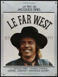 8t0878 FAR WEST French 1p 1973 great smiling portrait of star/director Jacques Brel as a cowboy!