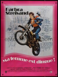 8t0885 FOR PETE'S SAKE French 1p 1974 Peter Yates, art of zany Barbra Streisand on motorcycle!