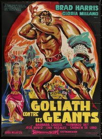 8t0907 GOLIATH AGAINST THE GIANTS French 1p 1962 Belinsky art of strongman Brad Harris, ultra rare!