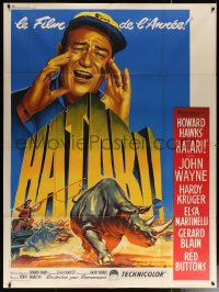 8t0927 HATARI French 1p 1962 Howard Hawks, best art of John Wayne in Africa by Roger Soubie!