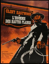 8t0935 HIGH PLAINS DRIFTER French 1p 1973 Michel Landi art of Clint Eastwood holding gun & whip!
