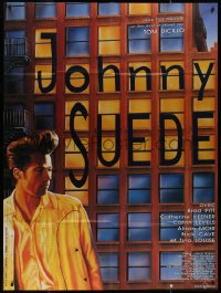 8t0986 JOHNNY SUEDE French 1p 1992 different artwork of Brad Pitt with wild hair by T. Perrain!