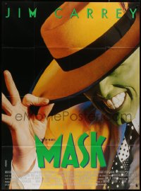 8t1035 MASK French 1p 1994 great super close up of wacky Jim Carrey in full make-up!