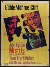 8t1044 MISFITS French 1p 1961 different art of Gable, Marilyn Monroe & Clift by Roger Soubie!