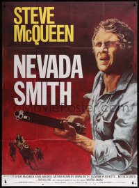 8t1059 NEVADA SMITH French 1p R1970s great different artwork of Steve McQueen pointing gun!