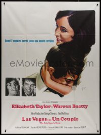 8t1082 ONLY GAME IN TOWN French 1p 1969 cool art of Elizabeth Taylor & Warren Beatty by Grinsson!