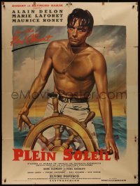 8t1110 PURPLE NOON French 1p 1960 Jean Mascii art of barechested Alain Delon at ship's wheel, rare!